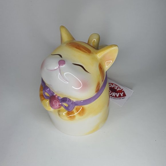 Topsy Turvy Upside Down Yellow Calico Cat Mug - NWT - Picture 1 of 8